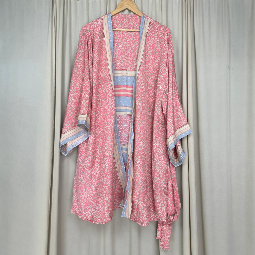 Vintage Silk Sari Boho Kimono | Luxury Loungewear House Robe Flowy Gown, Regal Floral Romance Duster Beach CoverUp, Bridesmaid Dressing Gown