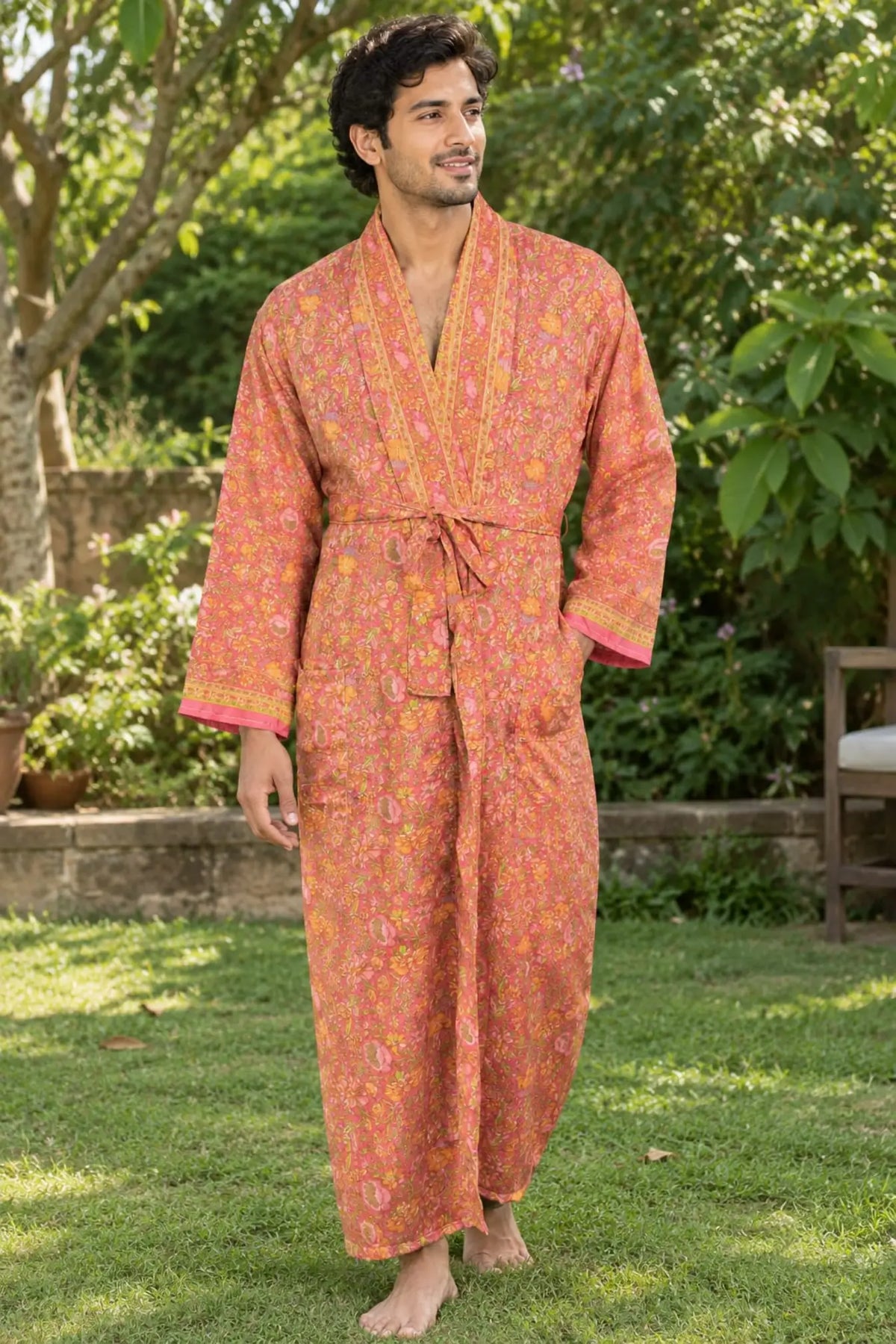 Silky Soft Mens Kimono Robe | Masculine Elegant Classic Sustainable Vintage House Robe gift, Timeless Comfy Lounge Beach Cover Up, Nightwear