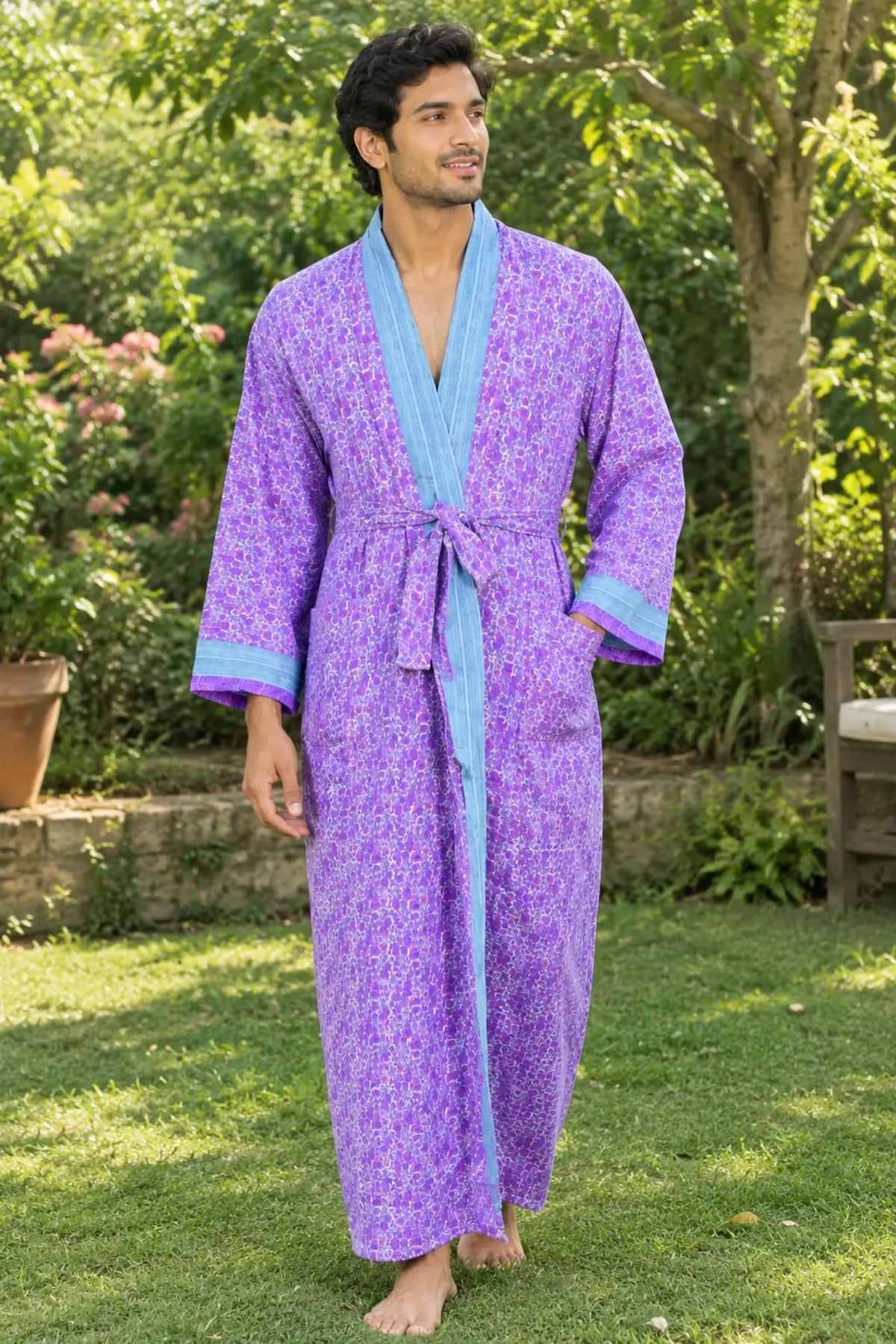 Silky Soft Mens Kimono Robe | Masculine Elegant Classic Sustainable Vintage House Robe gift, Timeless Comfy Lounge Beach Cover Up, Nightwear
