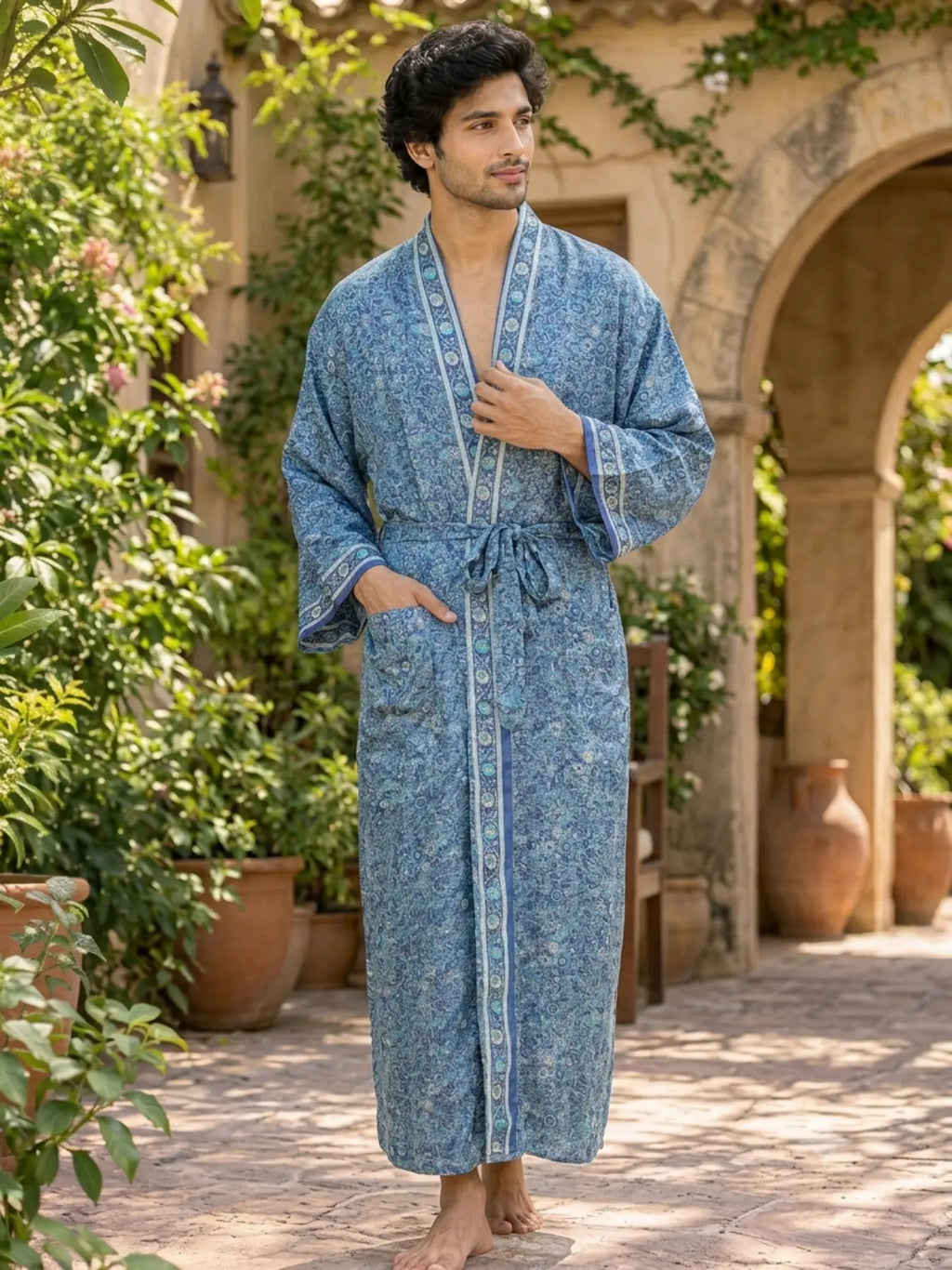 Silky Soft Mens Kimono Robe | Masculine Elegant Classic Sustainable Vintage House Robe gift, Timeless Comfy Lounge Beach Cover Up, Nightwear