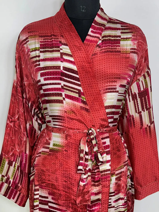 Recycle Silk Sari Women Kimono | Boho Chic Robe House | Beach Cover Up Vintage Bridesmaid Lounge Dressing Gown l Resort Wear Gypsy Nightwear