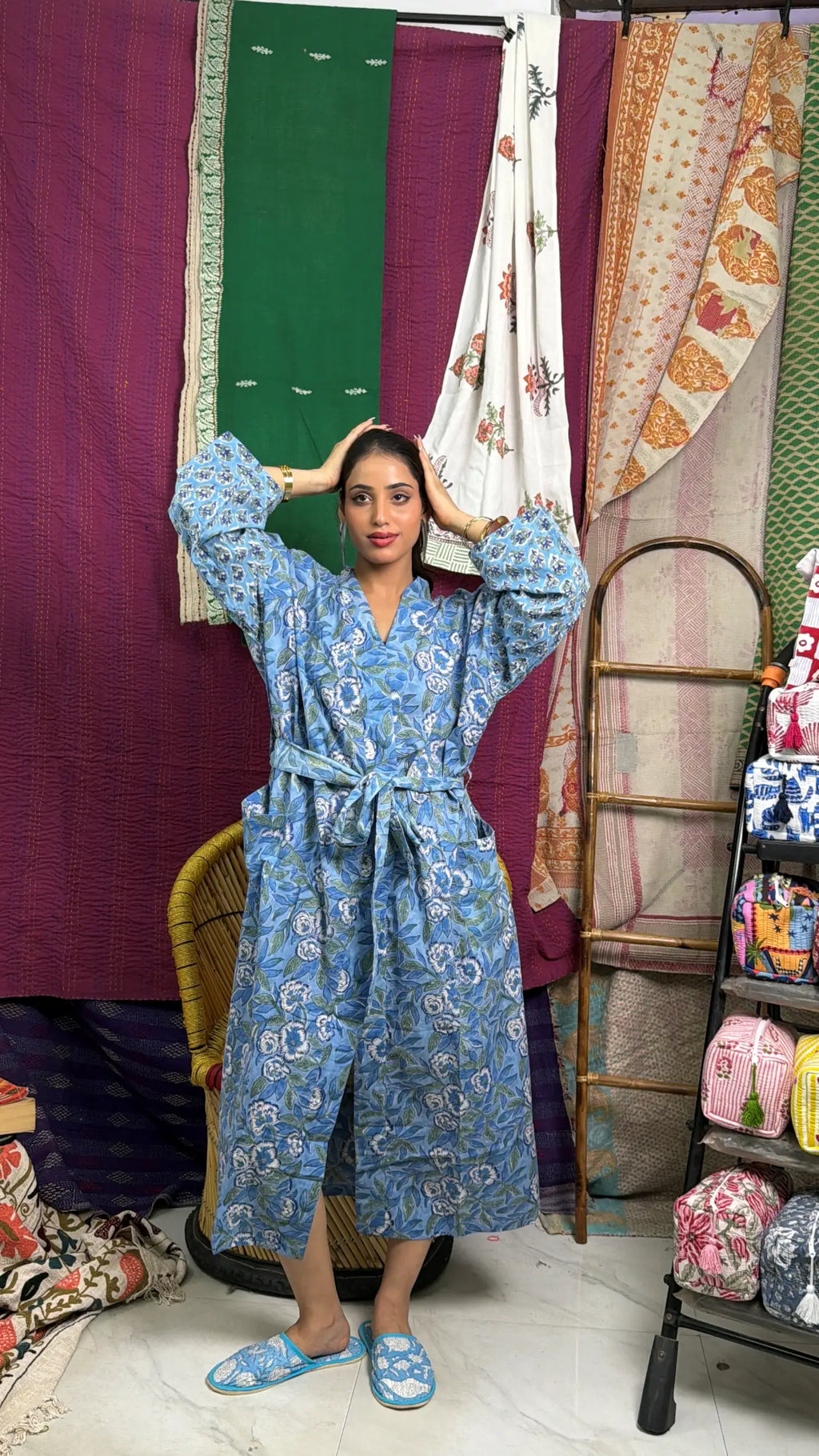 Cotton Kimono Robe | Handblock Printed Summer House Robe, Dressing Gown, Boho Beach Coverup, Womens clothing Bridesmaid dress, Gift For Her