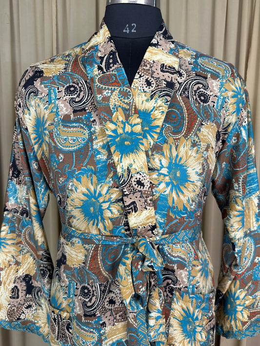 Silky Soft Men’s Kimono Robe | Masculine Elegant Classic Sustainable Vintage House Robe gift, Timeless Comfy Lounge Beach Wear Brown Floral