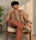 Handblock Print Cotton Mens PJ Set | Stylish Printed Short Sleeve Shirt & Relaxed Pajama Soft Breathable Comfortable Loungewear Gift for Men