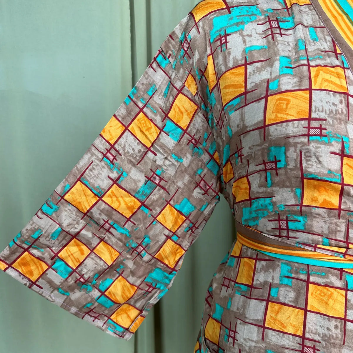 Vintage Silk Kimono Robe in geometric