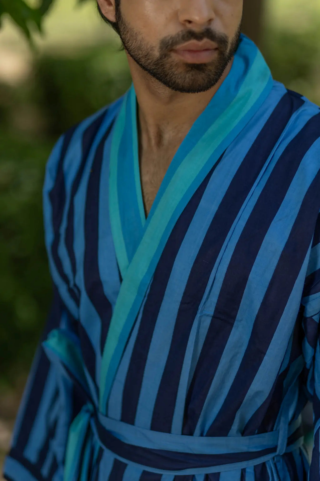 Unisex reversible Cotton Kimono Robe in geometric
