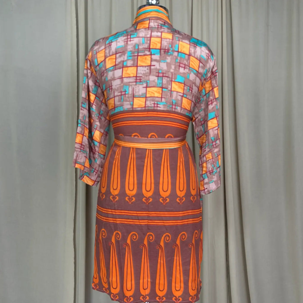 Vintage Silk Kimono Robe in geometric