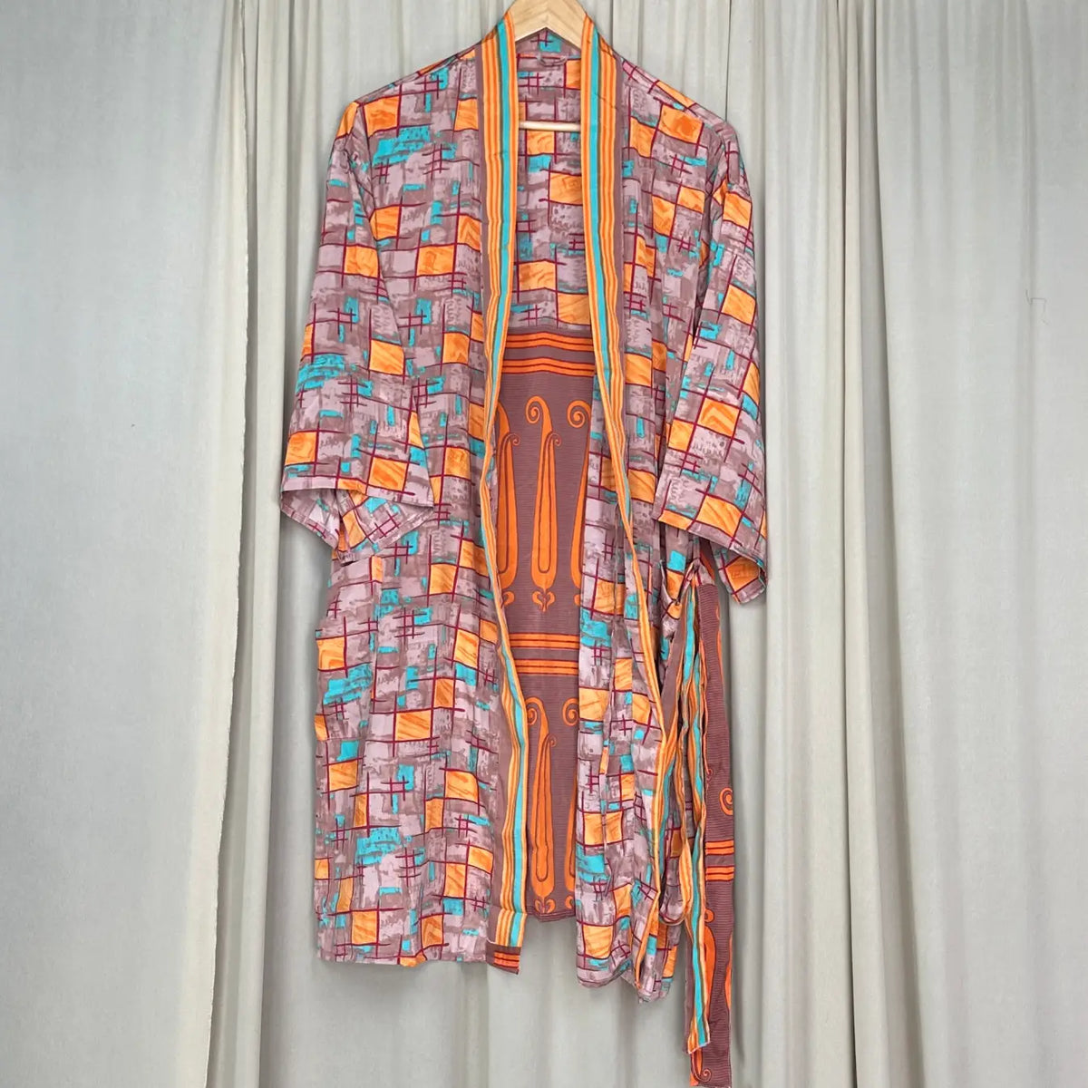Vintage Silk Kimono Robe in geometric