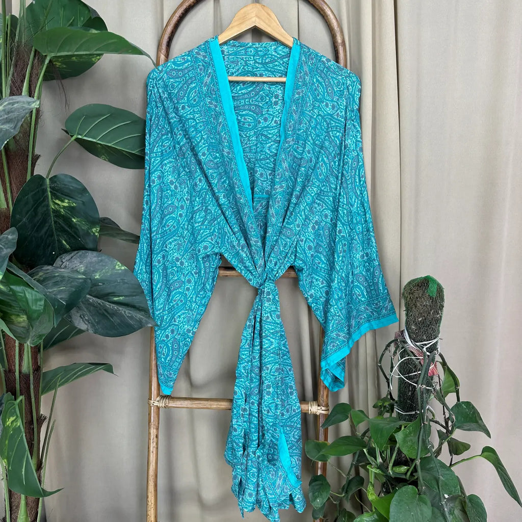 Vintage Silk Kimono Robe in paisley
