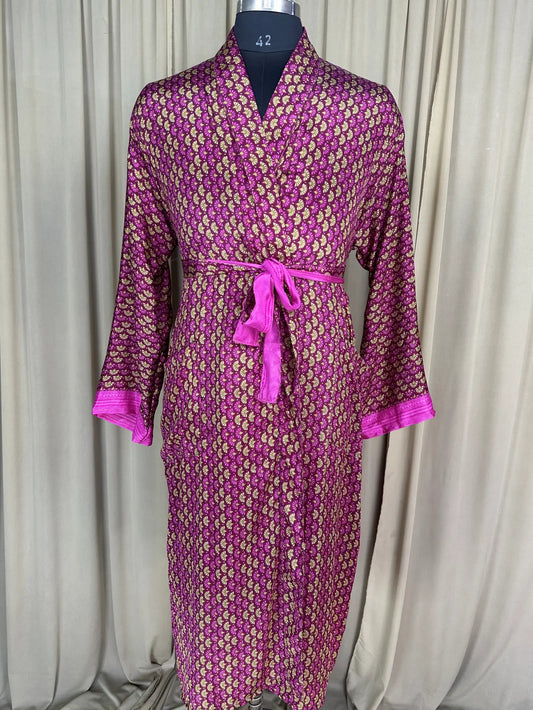 Silky Soft Men’s Kimono Robe | Masculine Elegant Classic Sustainable Vintage House Robe gift, Timeless Comfy Lounge Beach Wear Pink Floral