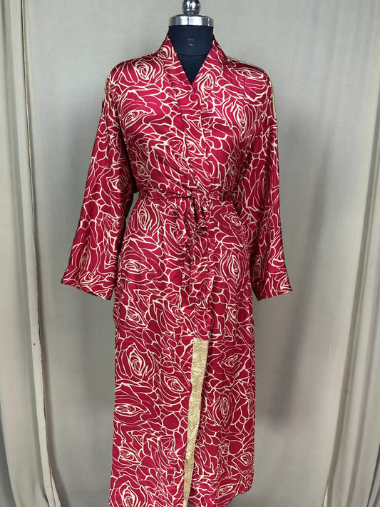 Recycle Silk Sari Women Kimono | Boho Chic Robe House, Beach Cover Up Vintage Bridesmaid Lounge Dressing Gown l Resort Wear Gypsy Nightwear