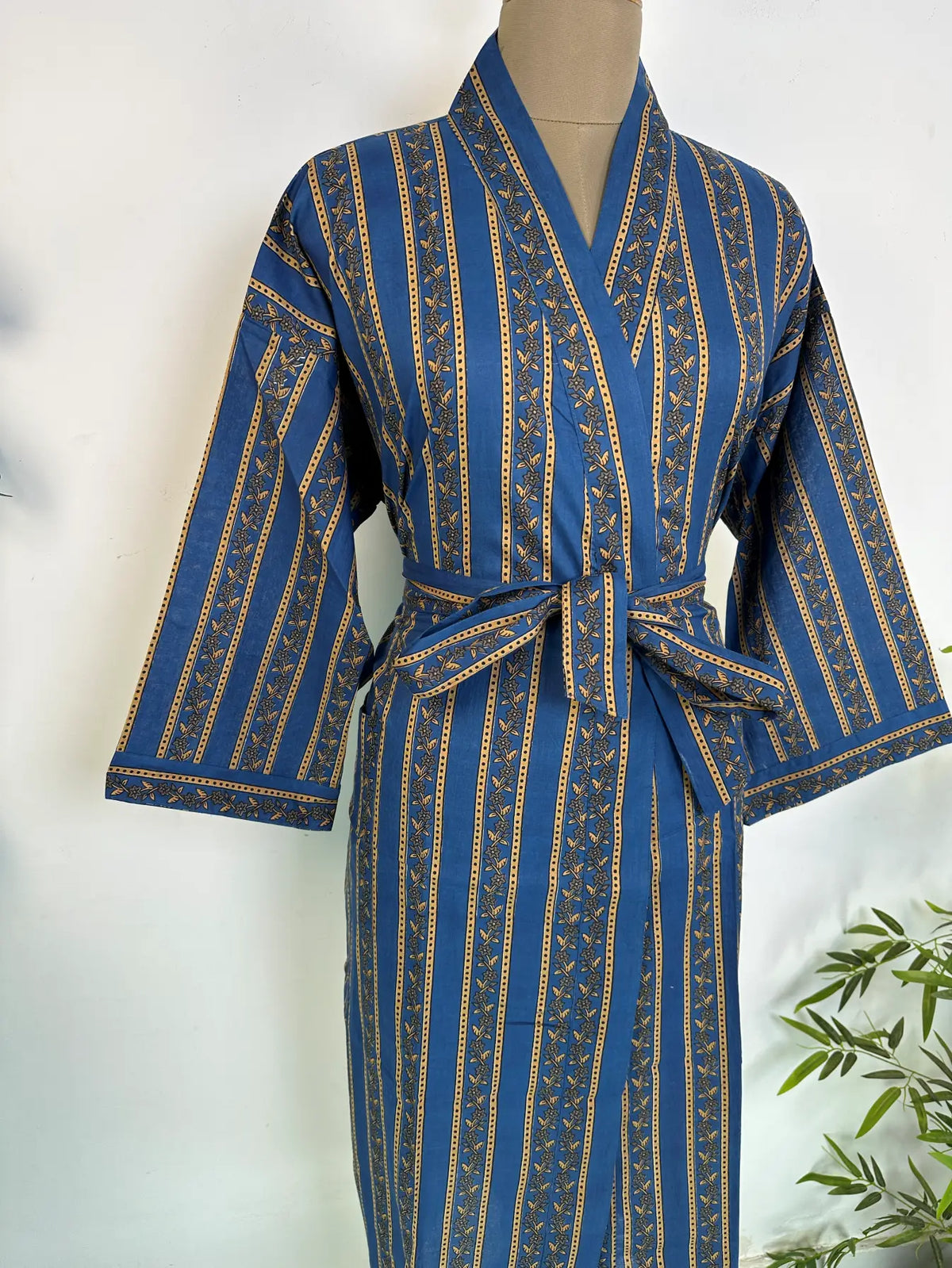 Cotton Kimono Robe | Handblock Striped Summer House Robe, Dressing Gown, Boho Beach Coverup, Bridesmaid dress Womens clothing, Gift For Her