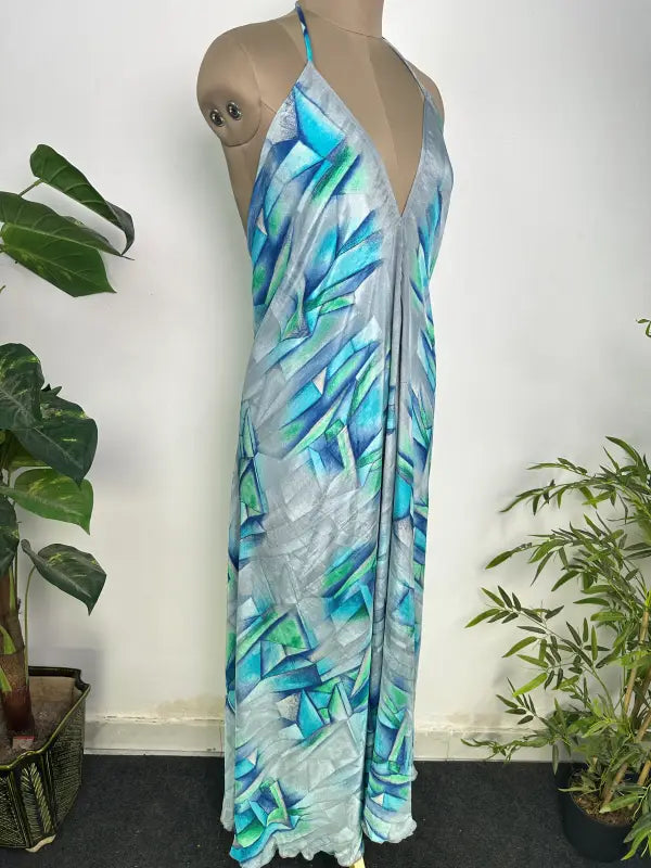 Womens Clothing Maxi Halter Neck Dress | Soft Breathable Recycle Silky, Flowy Boho Festival Dress for Beach Cover up, Anniversary Gift Her