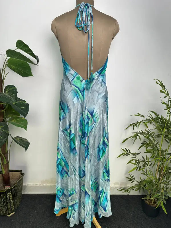 Womens Clothing Maxi Halter Neck Dress | Soft Breathable Recycle Silky, Flowy Boho Festival Dress for Beach Cover up, Anniversary Gift Her