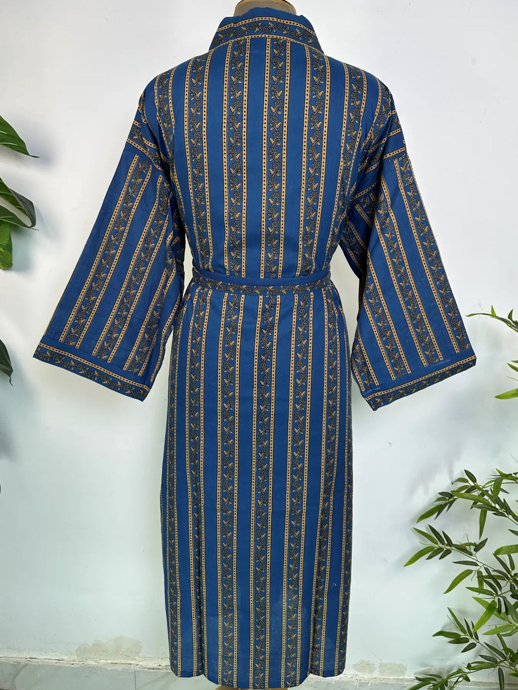 Cotton Kimono Robe | Handblock Striped Summer House Robe, Dressing Gown, Boho Beach Coverup, Bridesmaid dress Womens clothing, Gift For Her