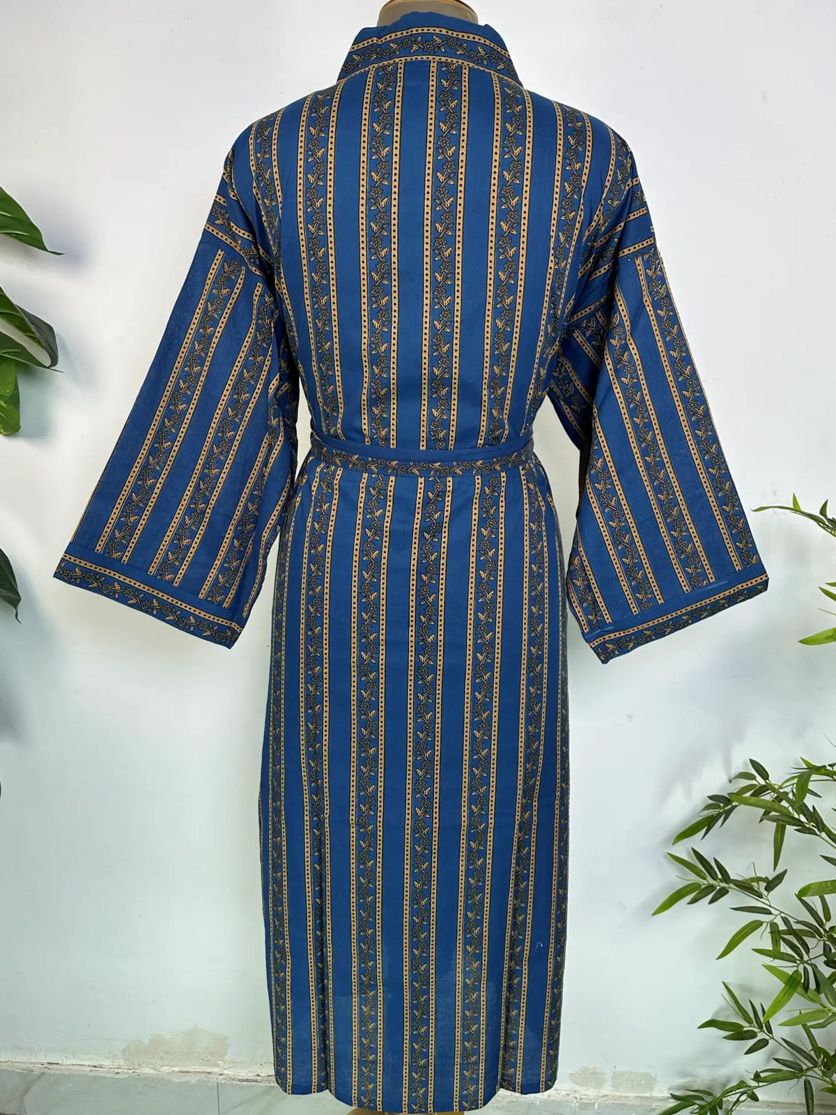 Cotton Kimono Robe | Handblock Striped Summer House Robe, Dressing Gown, Boho Beach Coverup, Bridesmaid dress Womens clothing, Gift For Her