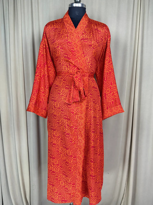 Recycle Silk Sari Women Kimono | Boho Chic Robe House, Beach Cover Up Vintage Bridesmaid Lounge Dressing Gown l Resort Wear Gypsy Nightwear