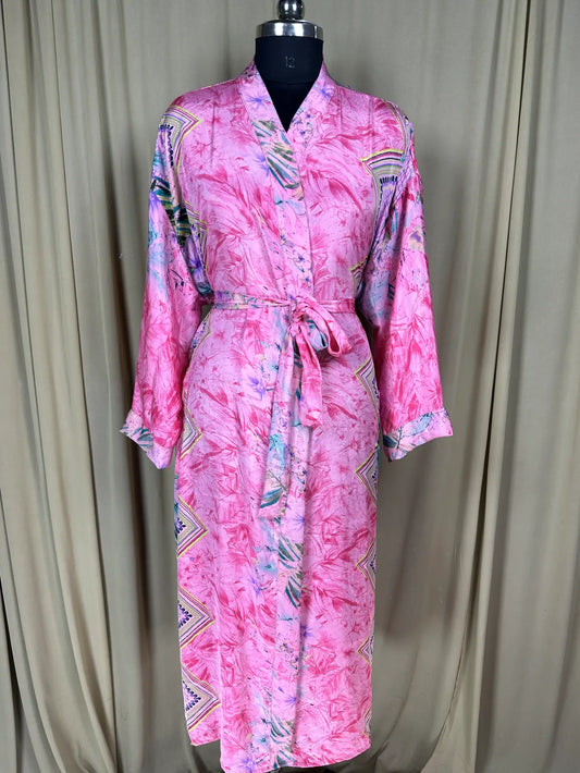 Recycle Silk Sari Women Kimono | Boho Chic Robe House, Beach Cover Up Vintage Bridesmaid Lounge Dressing Gown l Resort Wear Gypsy Nightwear