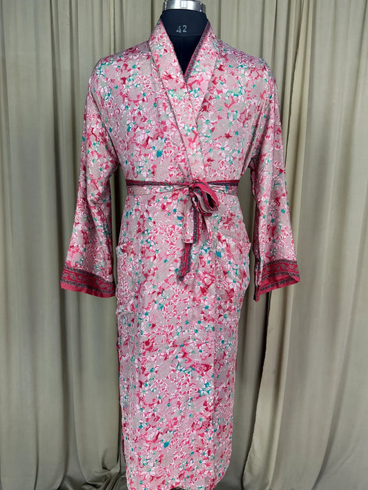 Silky Soft Men’s Kimono Robe | Masculine Elegant Classic Sustainable Vintage House Robe gift, Timeless Comfy Lounge Beach Wear Pink Floral
