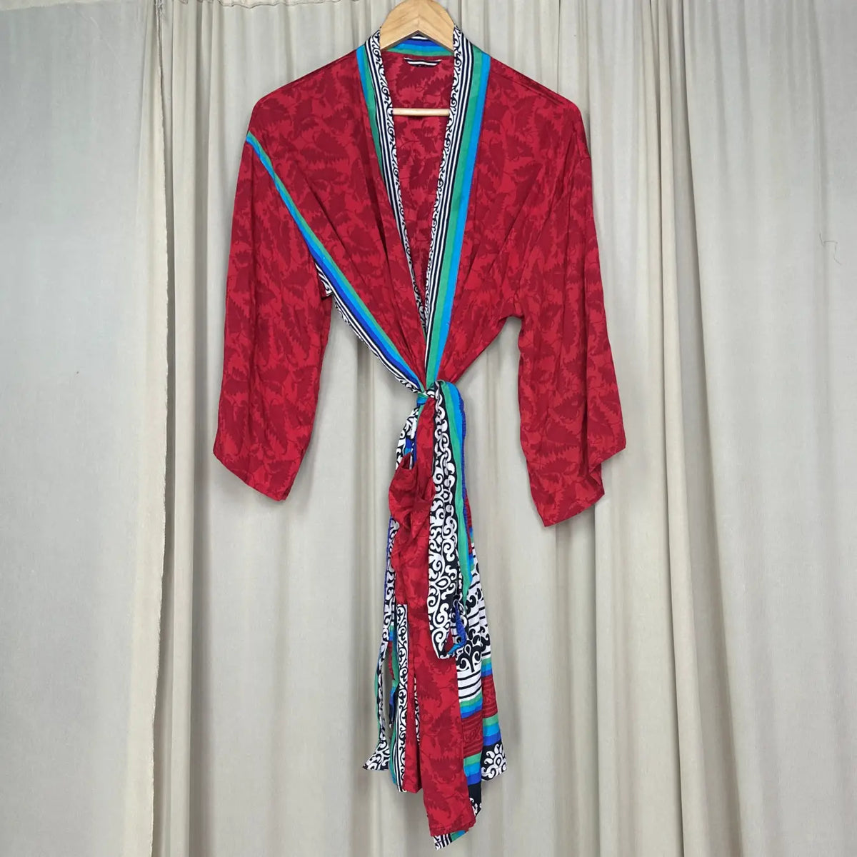 Vintage Silk Sari Boho Kimono | Luxury Loungewear House Robe Flowy Gown, Regal Floral Romance Duster Beach CoverUp, Bridesmaid Dressing Gown