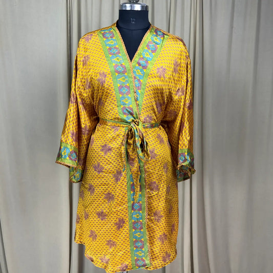 Vintage Silk Sari Boho Kimono | Luxury Loungewear House Robe Flowy Gown, Regal Floral Romance Duster Beach CoverUp, Bridesmaid Dressing Gown