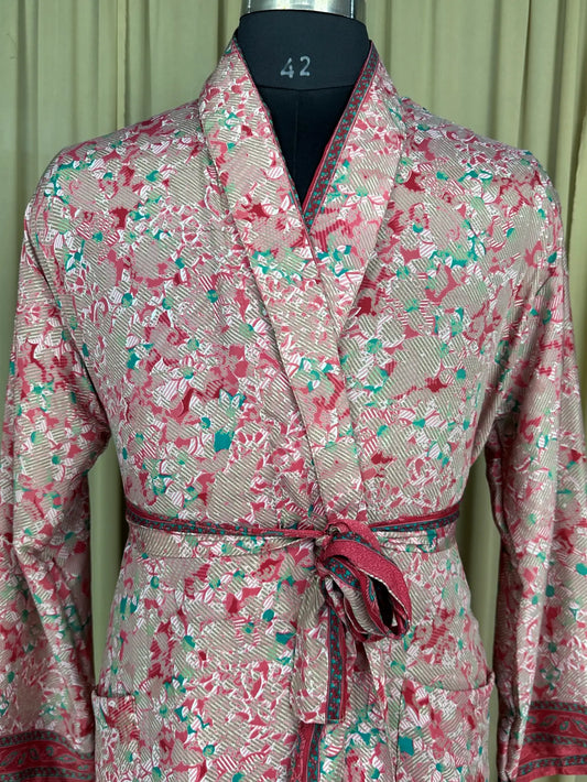 Silky Soft Men’s Kimono Robe | Masculine Elegant Classic Sustainable Vintage House Robe gift, Timeless Comfy Lounge Beach Wear Pink Floral