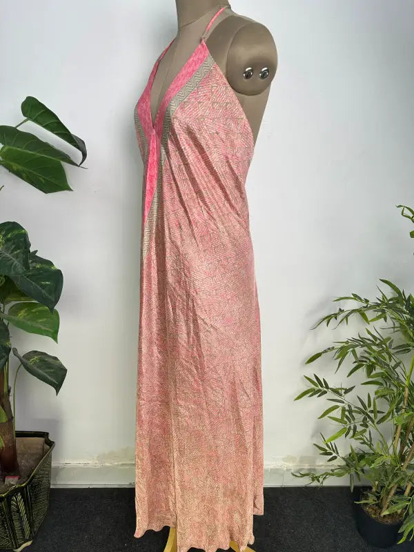 Womens Clothing Maxi Halter Neck Dress | Soft Breathable Recycle Silk Beach Cover up, Flowy Boho Festival Dress, Anniversary Gift For Her