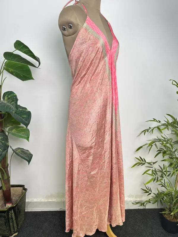 Womens Clothing Maxi Halter Neck Dress | Soft Breathable Recycle Silk Beach Cover up, Flowy Boho Festival Dress, Anniversary Gift For Her