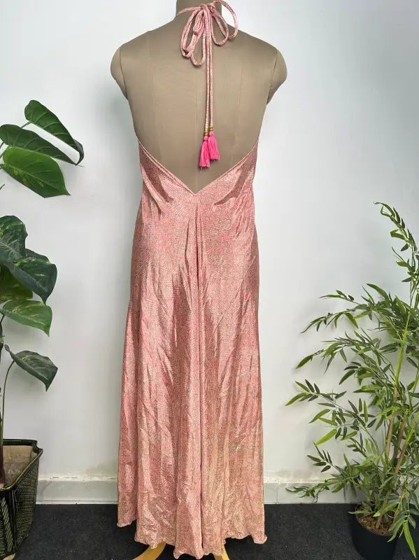 Womens Clothing Maxi Halter Neck Dress | Soft Breathable Recycle Silk Beach Cover up, Flowy Boho Festival Dress, Anniversary Gift For Her