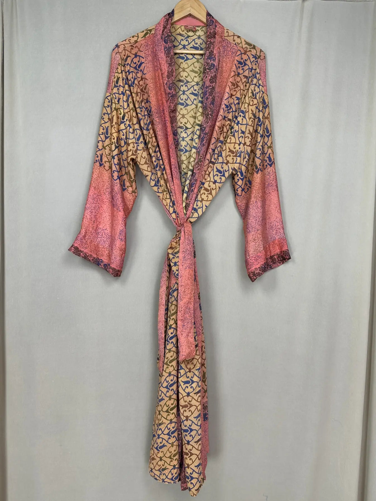 Recycle Silk Sari Women Kimono | Boho Chic Robe House, Beach Cover Up Vintage Bridesmaid Lounge Dressing Gown l Resort Wear Gypsy Nightwear