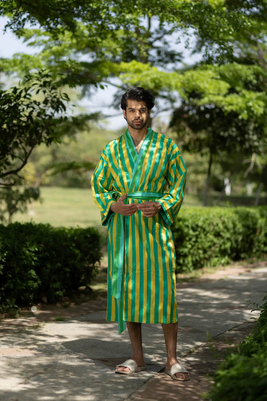 Pure Cotton Boho Men Kimono Robe | Geometric Luxury Dressing Gown Summer Loungewear, Reversible Unisex Bathrobe Relaxed Fit Beach Outfit