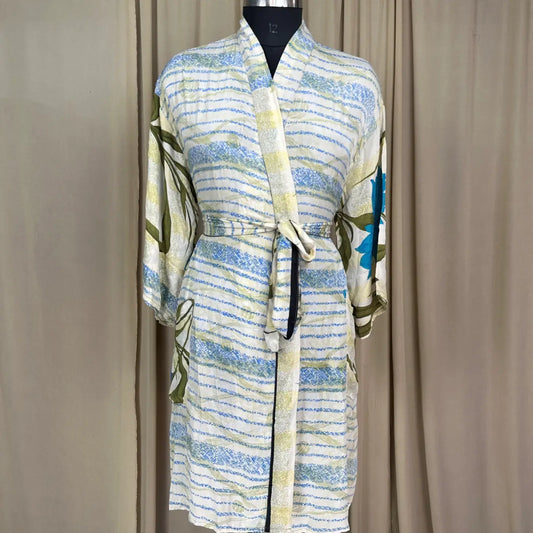 Vintage Silk Sari Boho Kimono | Luxury Loungewear House Robe Flowy Gown, Regal Floral Romance Duster Beach CoverUp, Bridesmaid Dressing Gown