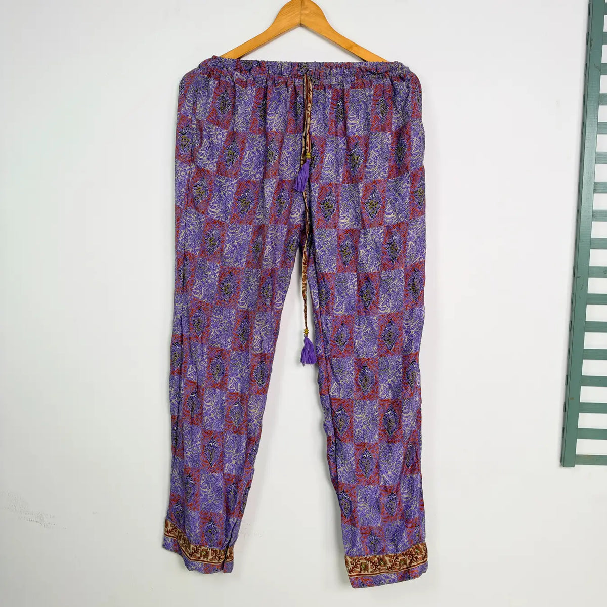 Women's Silk Blend Pajama Set, Recycled Sari Loungewear, Handmade Relaxation Gift, Birthday Gift for Her, Short Sleeve Top, Side Pockets