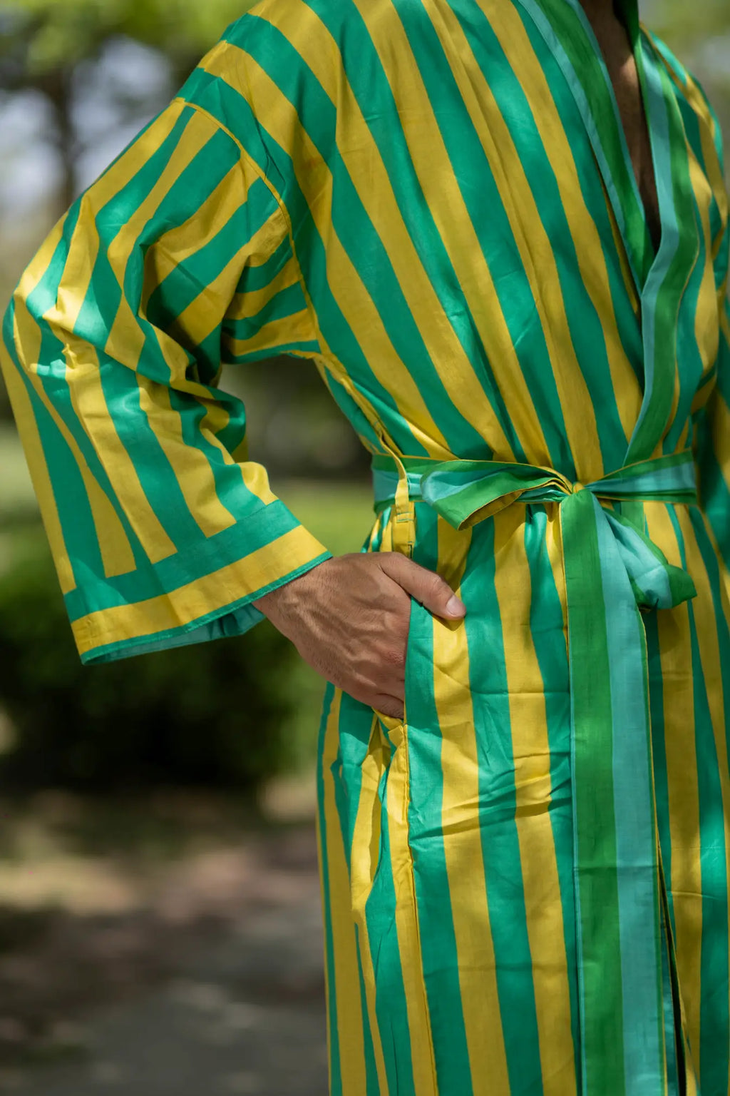 Unisex reversible Cotton Kimono Robe in geometric