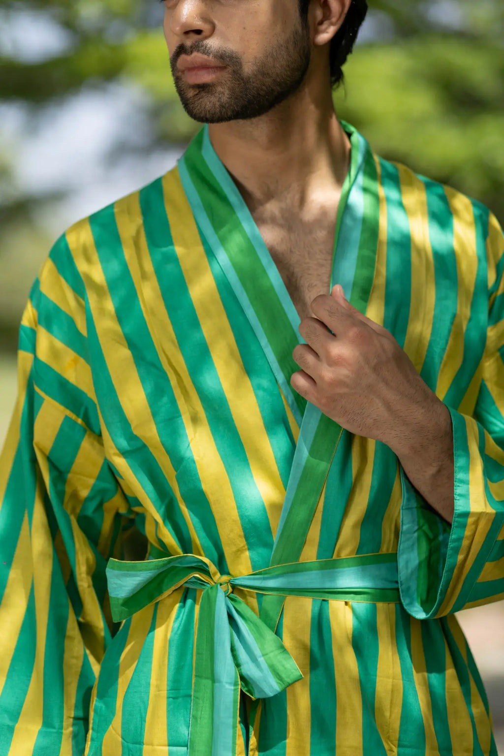 Unisex reversible Cotton Kimono Robe in geometric