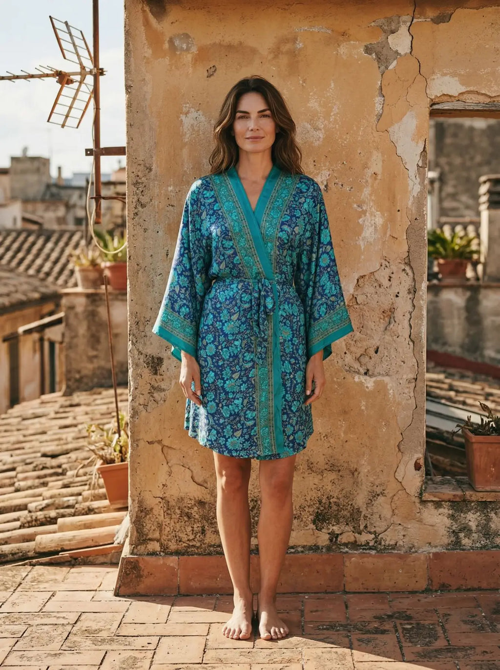Vintage Silk Kimono Robe in floral