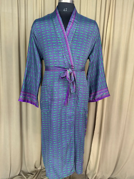 Silky Soft Men’s Kimono Robe | Masculine Elegant Classic Sustainable Vintage House Robe gift, Timeless Comfy Lounge Beach Wear green Floral