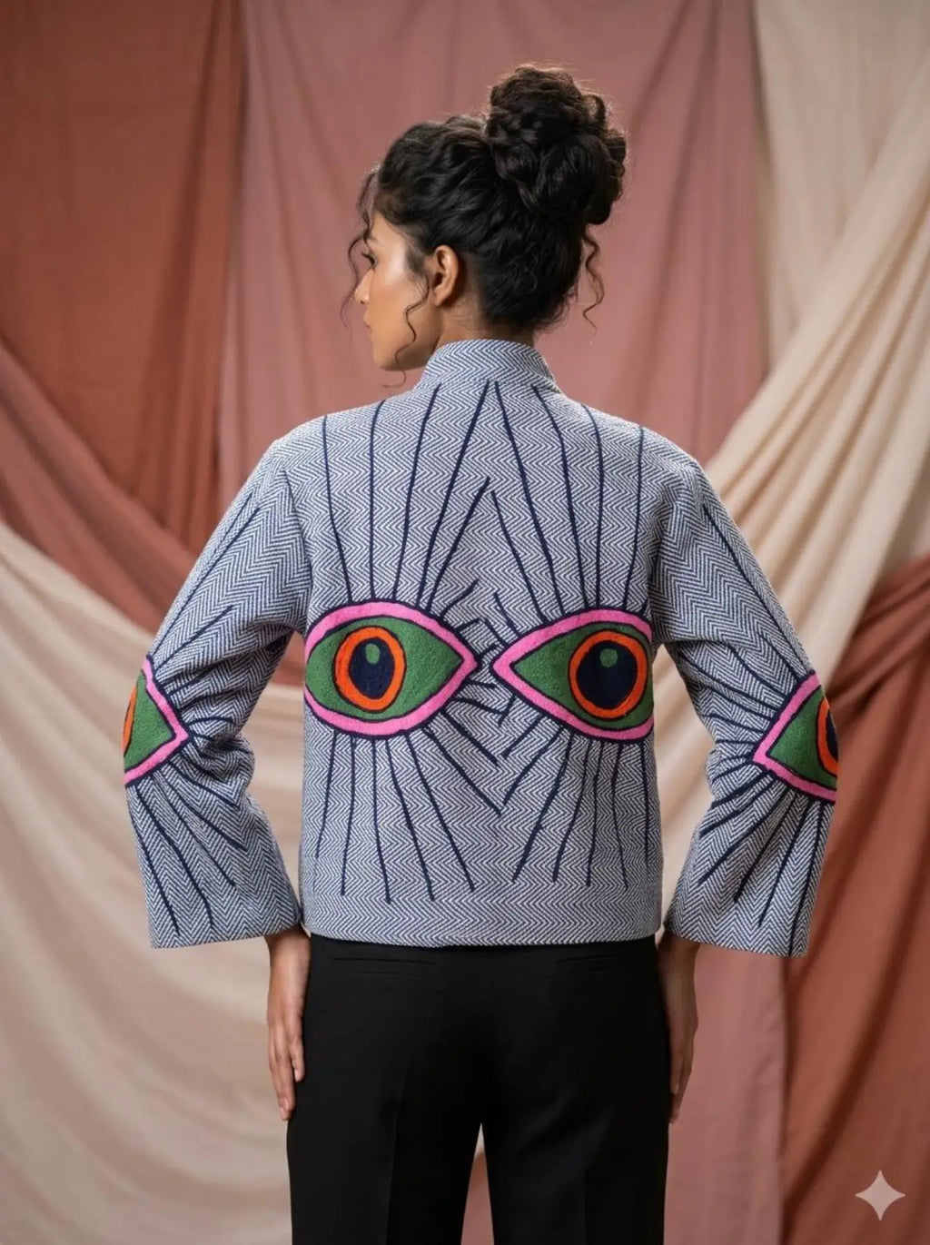Women's Suzani embroidered Cotton Jacket in white geometric