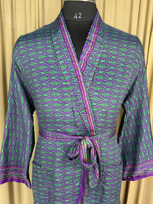 Silky Soft Men’s Kimono Robe | Masculine Elegant Classic Sustainable Vintage House Robe gift, Timeless Comfy Lounge Beach Wear green Floral