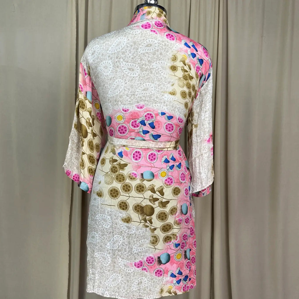 Vintage Silk Sari Boho Kimono | Luxury Loungewear House Robe Flowy Gown, Regal Floral Romance Duster Beach CoverUp, Bridesmaid Dressing Gown