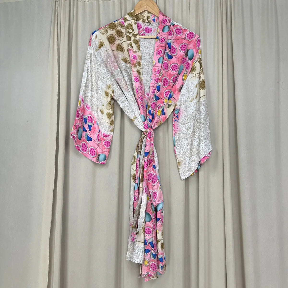 Vintage Silk Sari Boho Kimono | Luxury Loungewear House Robe Flowy Gown, Regal Floral Romance Duster Beach CoverUp, Bridesmaid Dressing Gown