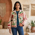 Women's Suzani embroidered Velvet Jacket in white floral
