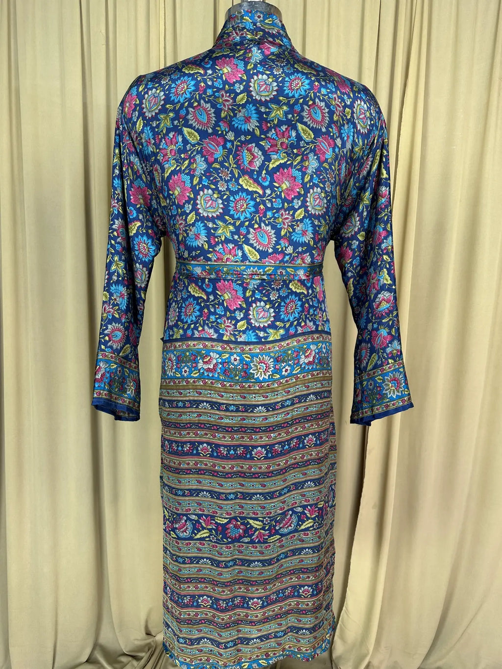 Men's Silky Kimono Robe in blue floral