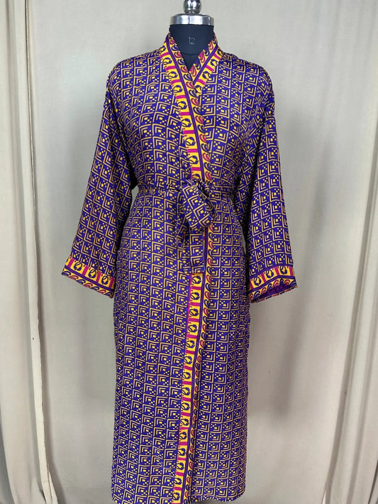 Recycle Silk Sari Women Kimono | Boho Chic Robe House, Beach Cover Up Vintage Bridesmaid Lounge Dressing Gown l Resort Wear Gypsy Nightwear