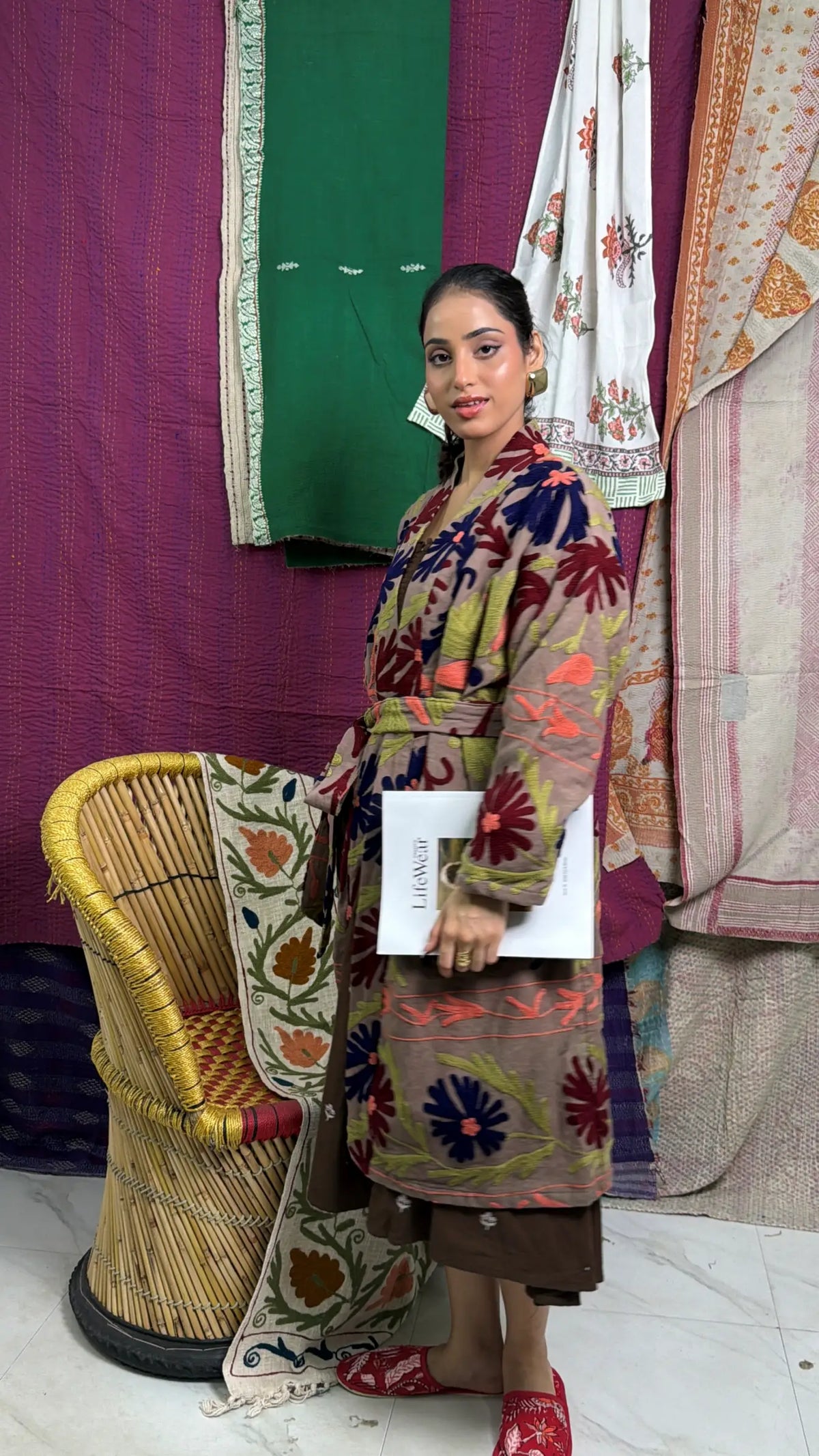 Cotton Women Kimono Suzani Embroidery Jacket Robe, Artisan Hand Embroidered Open Front Duster, Boho Gypsy Resort Wear Sustainable Clothing