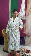 Women's reversible Kantha-stitched Cotton Short Jacket in white green jungle