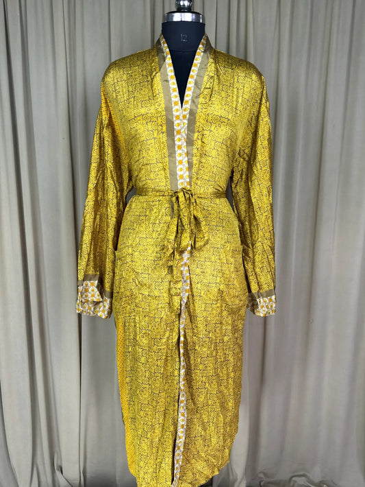 Silky Soft Men’s Kimono Robe | Masculine Elegant Classic Sustainable Vintage House Robe gift, Timeless Comfy Lounge Beach Wear, Green Floral