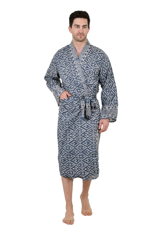 Pure Cotton Handblock Men Kimono | Indian Printed Man House Robe, Boho Beach Coverup Dressing Gown, Lightweight Loungewear, Gift For Him Dad