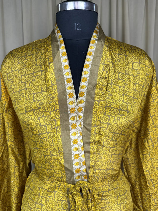 Silky Soft Men’s Kimono Robe | Masculine Elegant Classic Sustainable Vintage House Robe gift, Timeless Comfy Lounge Beach Wear, Green Floral