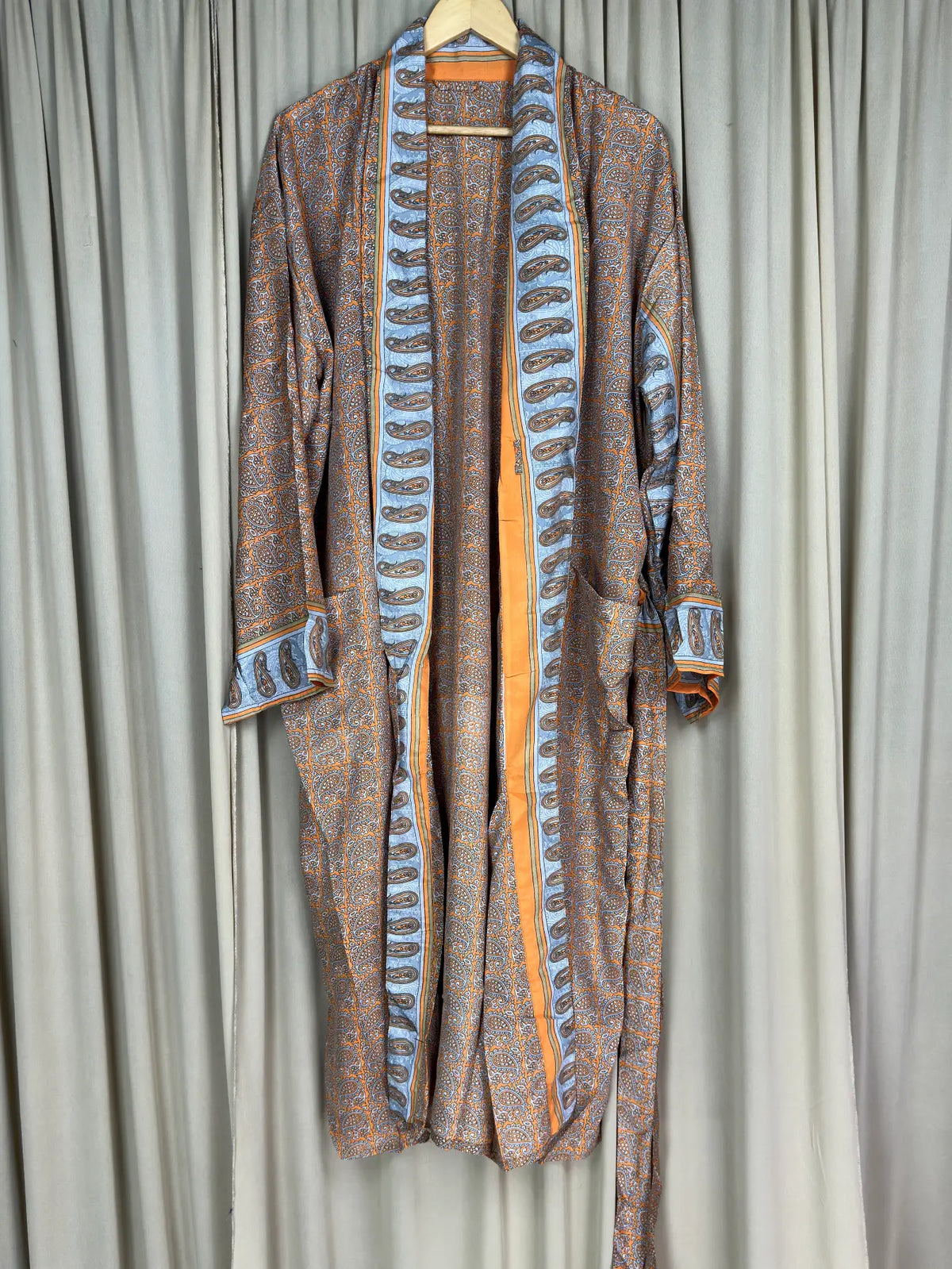 Silky Soft Menâ€™s Kimono Robe, Masculine Elegant Classic Sustainable Vintage House Robe gift, Timeless Comfy Lounge Beach Wear Orange Paisley